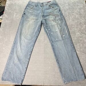 Phat Farm Mens Jeans 36x34 Blue Baggy Y2K Vintage Graphic Patch Embroidered